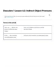 Descubre 1 Lesson 6.2: Indirect Object Pronouns Flashcards